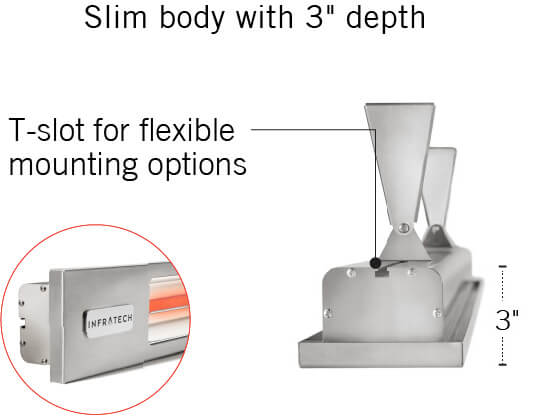 Slim body with 3 inch depth | T-slot for flexible mounting options | 3 inch height